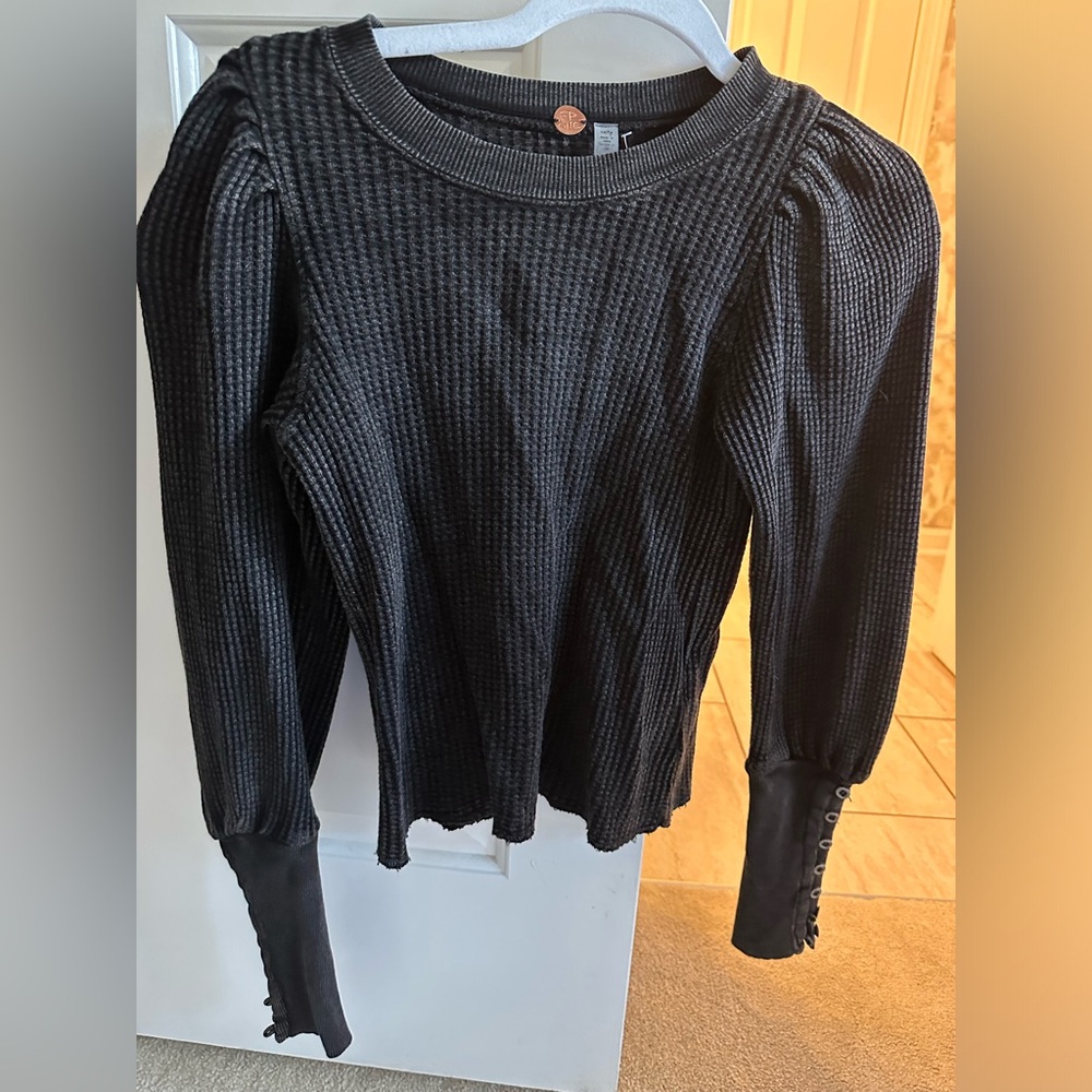 Free People Wesley Thermal Top - Washed Black size extra small